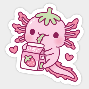 Cute Axolotl Loves Drinking Strawberry Milk Sticker